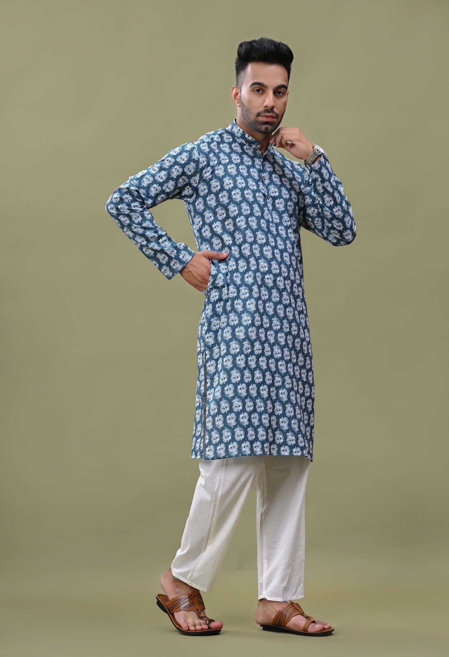 Floral Printed Cotton Long Kurta