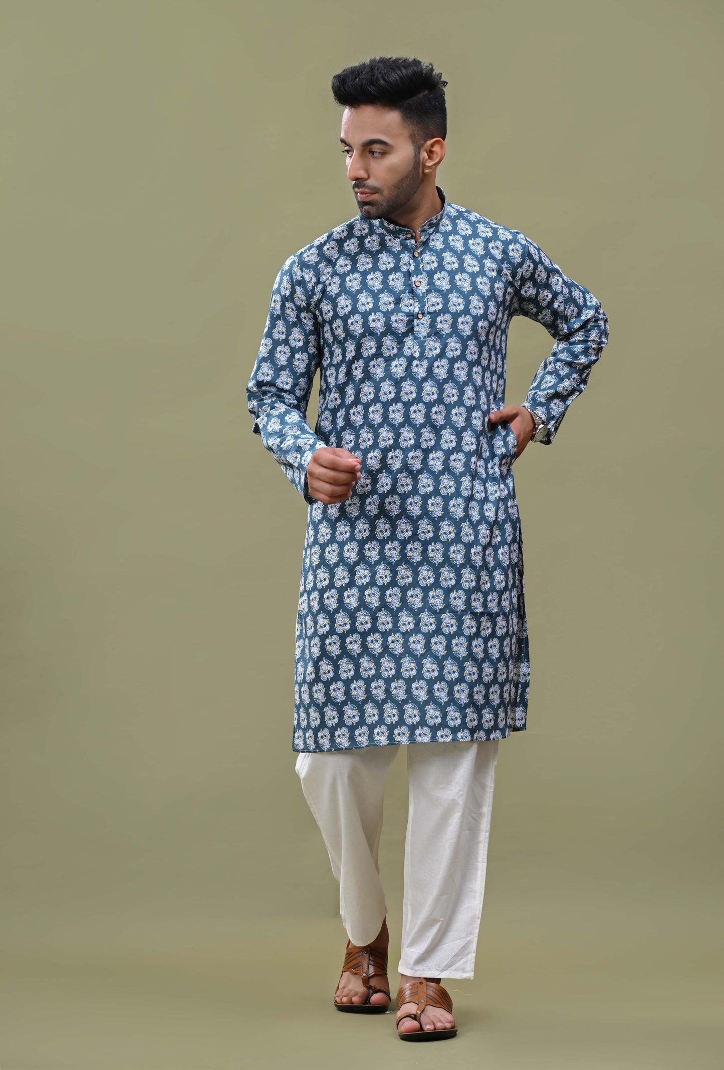 Floral Printed Cotton Long Kurta