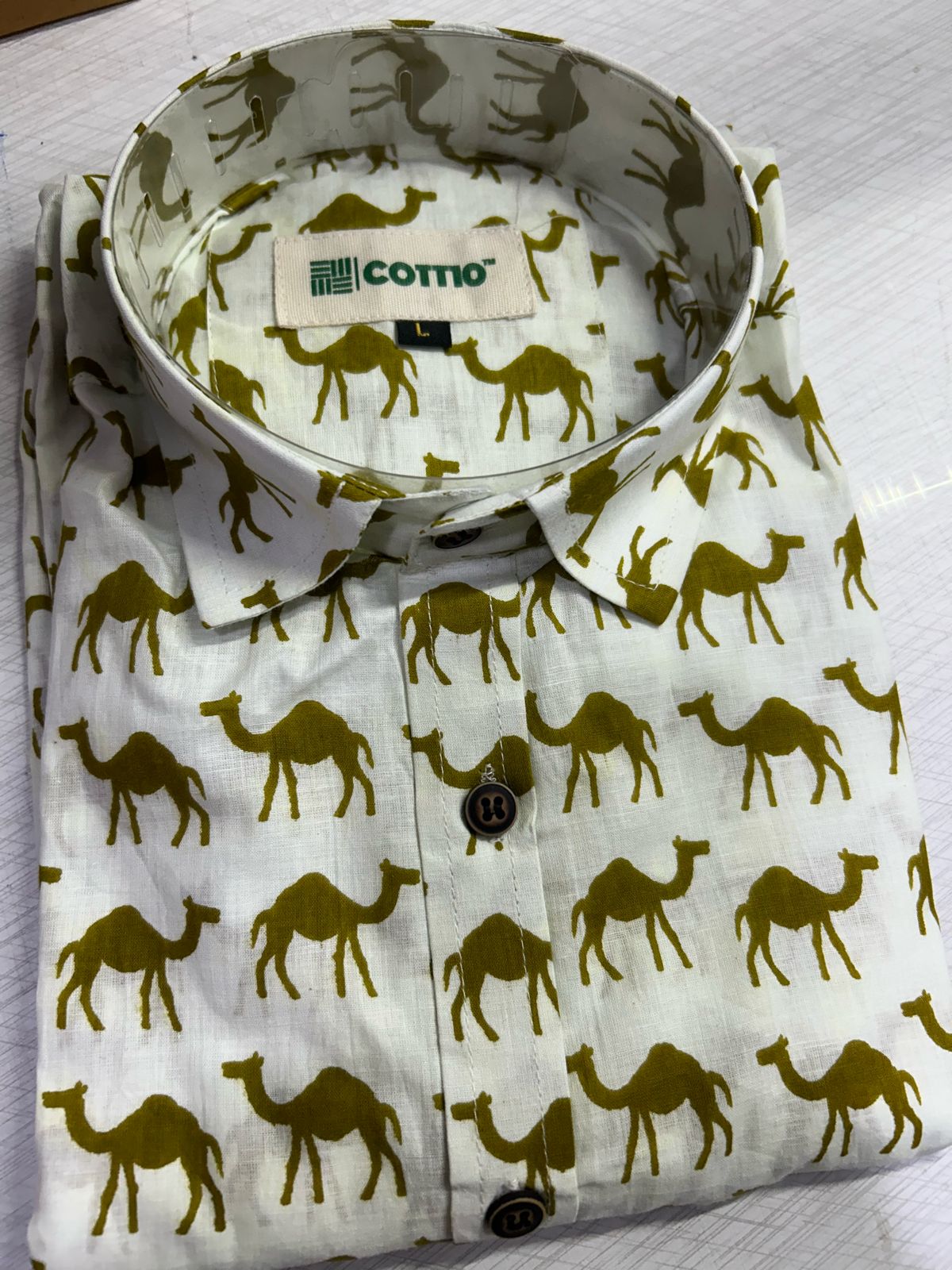 Camel Printed Sanganeri Printed Cotton Shirt
