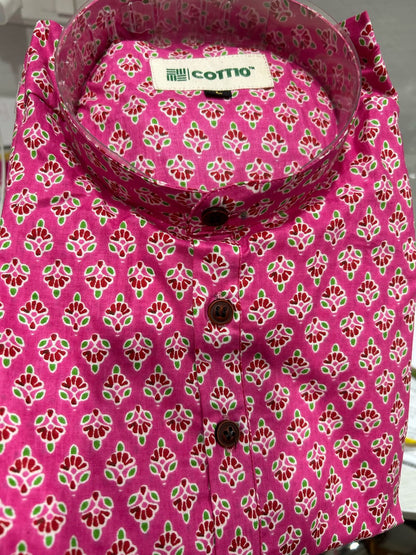 Cool Pink Printed Cotton Long Kurta