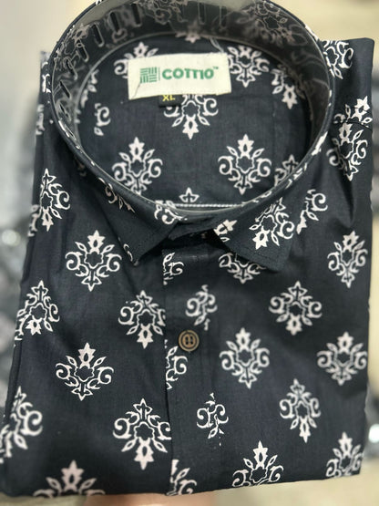 Black Sanganeri Printed Cotton Shirt